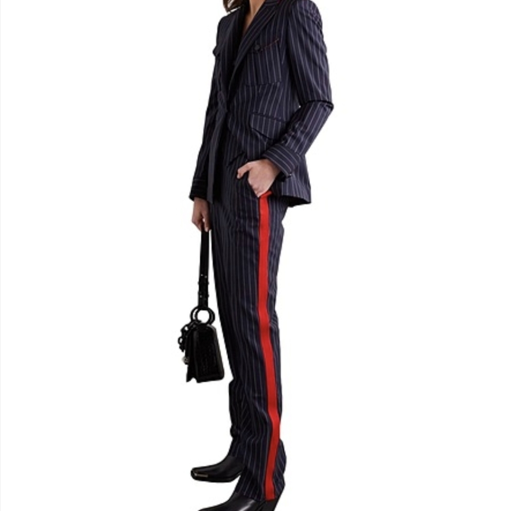 Urban Outfitters Navy Pinstripe Pantsuit with Red Stripe
